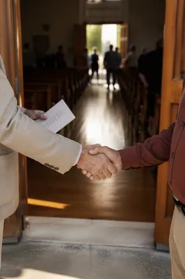 Warm Church Welcome Handshake After Service