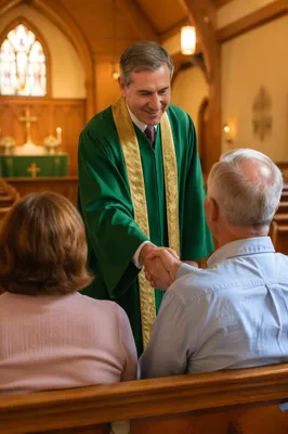 Warm Church Welcome Handshake in Sanctuary