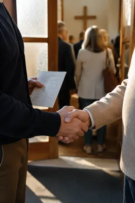 Warm Church Welcome Handshake at Entrance
