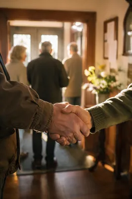 Warm Church Welcome Handshake in Foyer