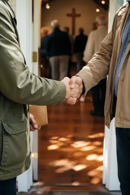 Warm Church Welcome Handshake at Chapel Entrance
