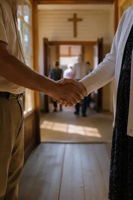 Warm Church Welcome Handshake in Chapel