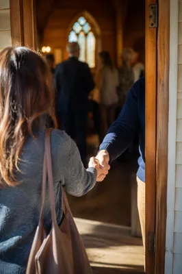Warm Church Welcome Handshake at Chapel Doorway