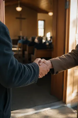Warm Church Welcome Handshake at Chapel Door