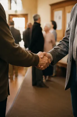 Warm Church Welcome Handshake in Foyer