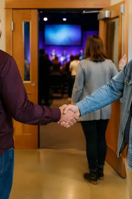 Warm Church Welcome Handshake at Open Doors