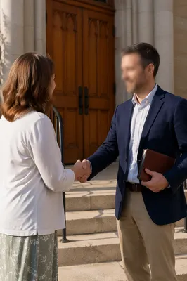 Warm Church Welcome Handshake at Entrance