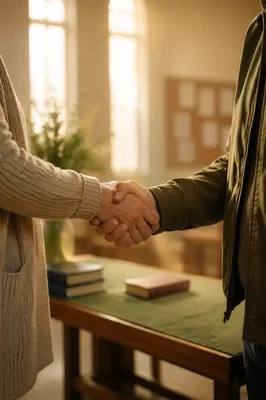 Warm Church Welcome Handshake in Foyer