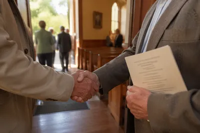 Warm Church Welcome Handshake After Service