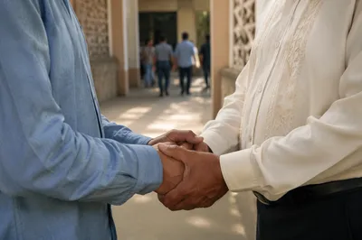 Warm Church Welcome Handshake at Entrance