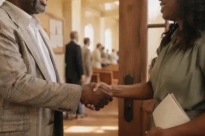 Warm Church Welcome Handshake at Entrance