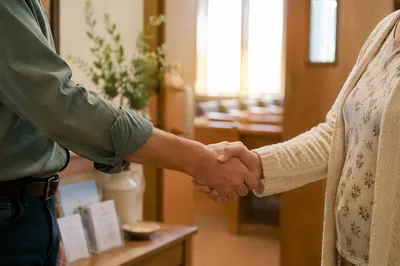 Warm Church Welcome Handshake at Entrance
