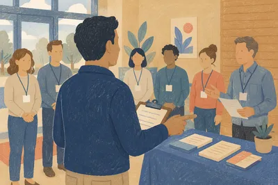 Church Welcome Team Training in Lobby