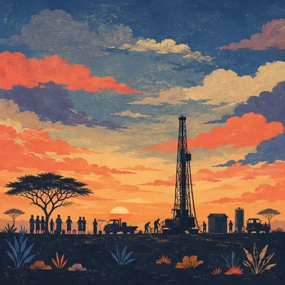 Sunset Well Drilling Outreach in African Savanna