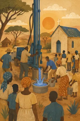 Church Well Drilling at African Sunrise