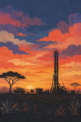 Sunset Well Drilling Outreach in African Savanna