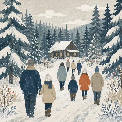 Church Winter Retreat Walk to Cabin