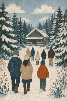 Church Winter Retreat Walk to Snow Cabin