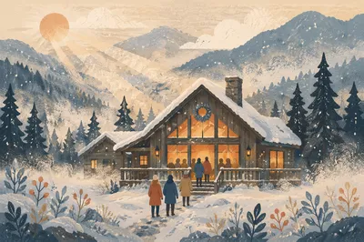 Cozy Snowy Church Retreat Cabin Fellowship