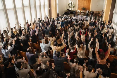 Aerial View of Congregation in Church