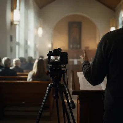 Camera Recording Sermon in Contemporary Chapel