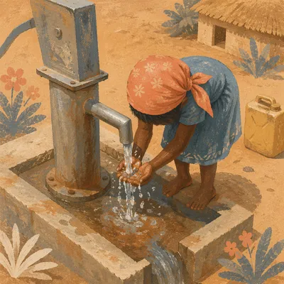 Rural Clean Water Well Mission Scene