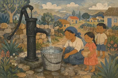 Village Clean Water Well Mission Scene