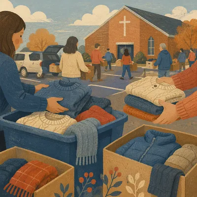 Church Clothing Donation Drive Morning Scene