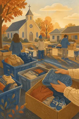 Church Clothing Donation Drive Morning Scene