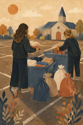 Church Clothing Donation Drive at Sunset
