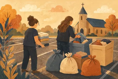 Church Clothing Donation Drive at Sunset