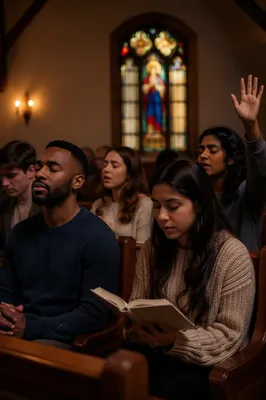 College Students in Campus Chapel Evening
