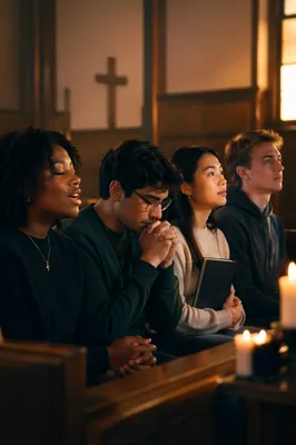 College Students in Campus Chapel Worship