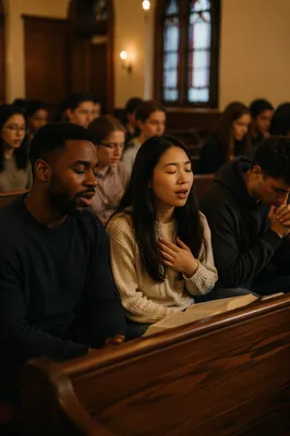College Students in Campus Chapel Evening