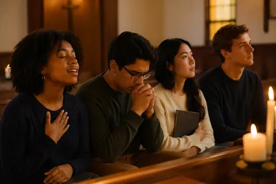 College Students in Campus Chapel Evening