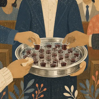 Individual Communion Cups in Silver Tray