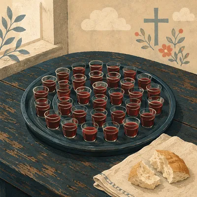 Communion Tray with Grape Juice Glasses