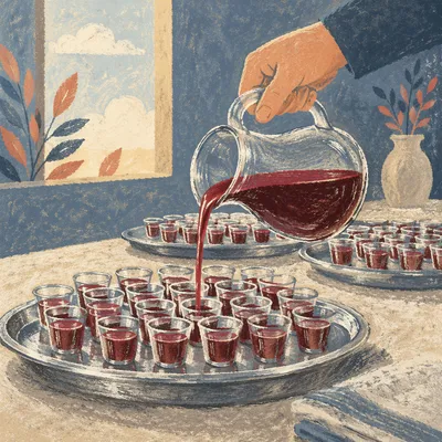 Preparing Communion Cups with Grape Juice