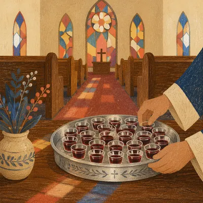 Individual Communion Cups on Silver Tray