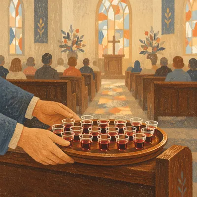 Individual Communion Cups in Wooden Tray