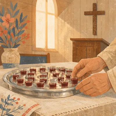 Communion Tray with Small Grape Juice Cups