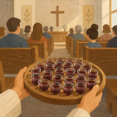 Individual Communion Cups in Wooden Church Tray