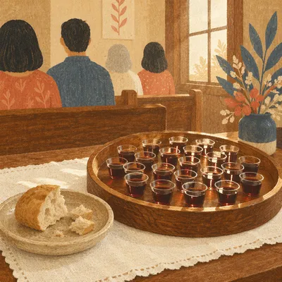 Communion Tray with Grape Juice Glasses