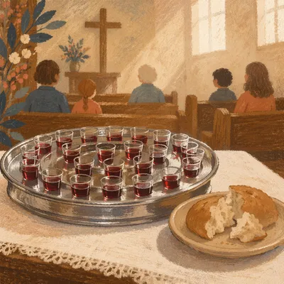 Communion Tray with Ruby Juice Glasses