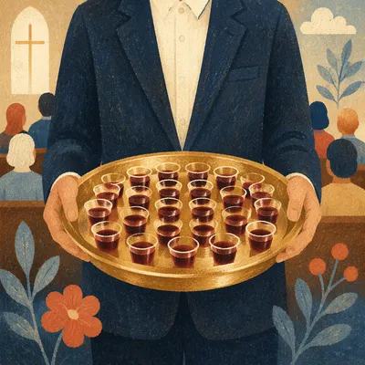 Communion Tray with Individual Cups in Church