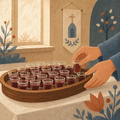 Individual Communion Cups in Wooden Tray