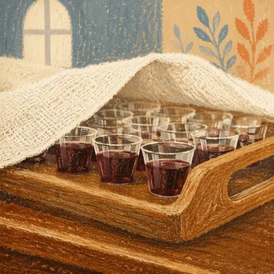 Individual Communion Cups on Wooden Church Tray