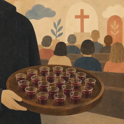 Individual Communion Cups in Wooden Tray