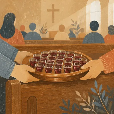 Individual Communion Cups in Sunlit Chapel