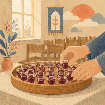 Communion Cups Prepared in Quiet Fellowship Hall